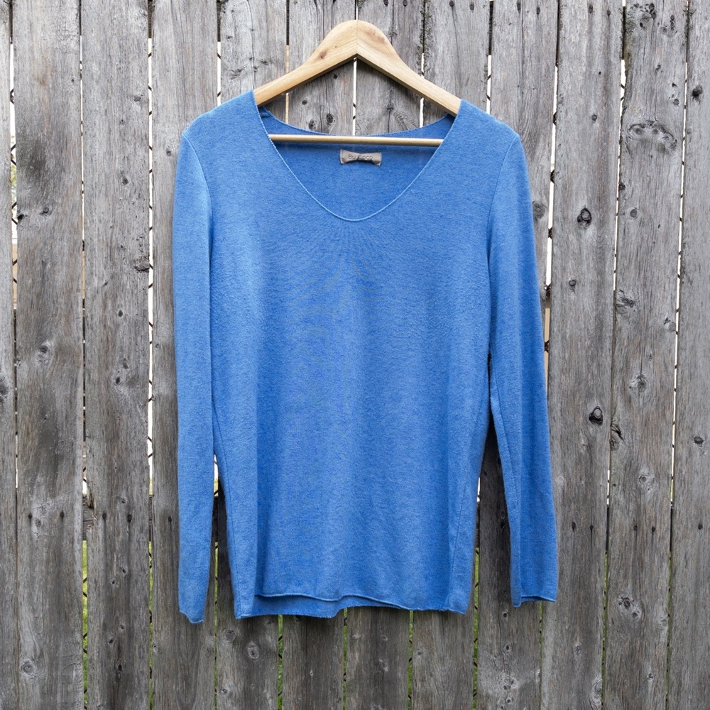 By Coco Made in Italy Angora Wool Blend Blue V Neck Sweater Small